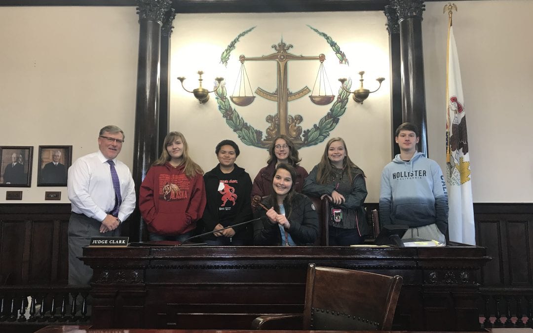 The business law students visited the Hancock County Courthouse for a tour and a question and answer session with Circuit Judge Rodney Clark today.