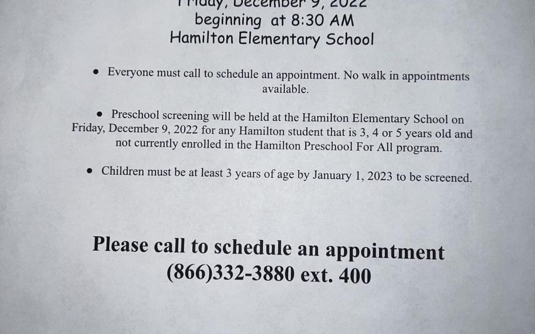 Reminder: Preschool for all Winter Screening