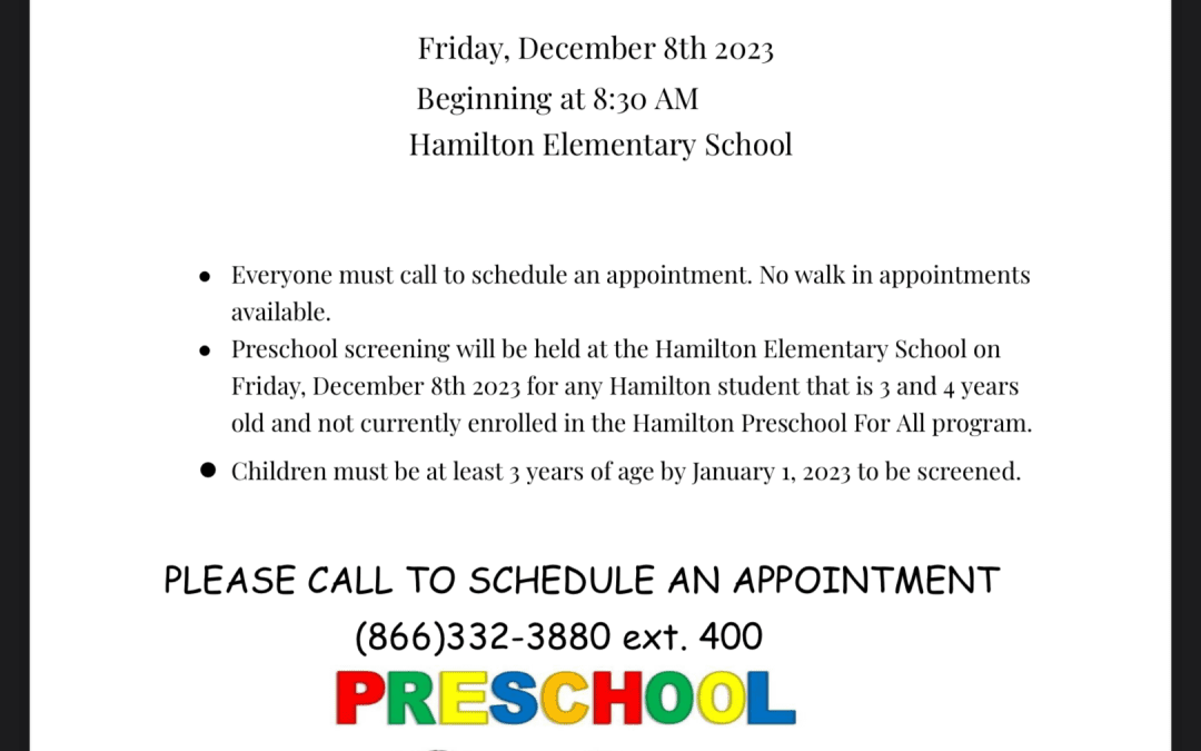 December Preschool Screening Info